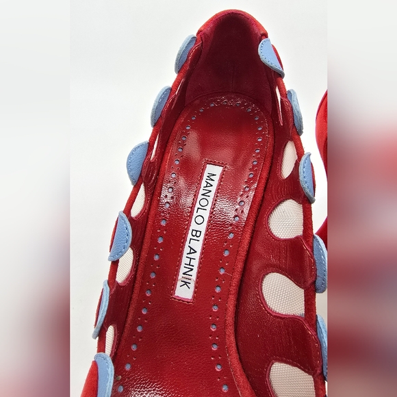 Manolo Blahnik Aziz Kid Suede Open- Toe Pumps - Picture 5 of 16